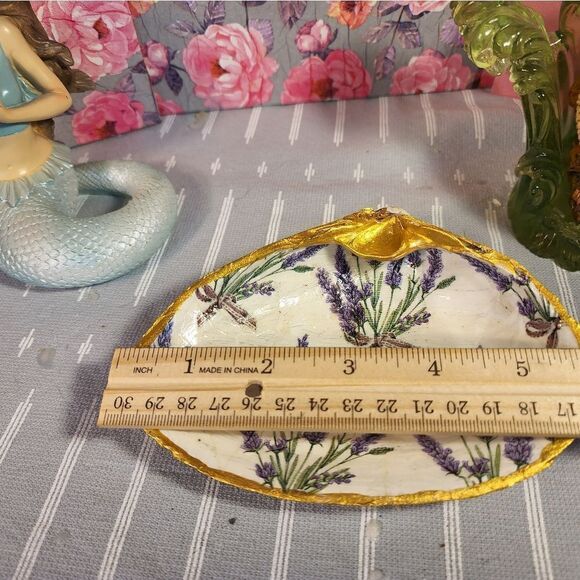 DECOUPAGE CLAM SHELL DECOUPAGE FLOWERS TRINKET DISH - Picture 7 of 9